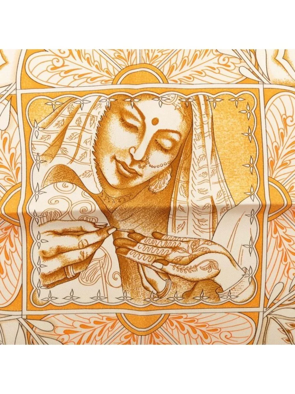 ★SOLD★ Hermes Carre 90 les Chants du Henne Henna Song Scarf Beige Multicolor - Picture 3 of 7